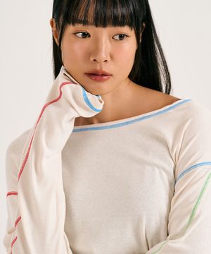 Color Line Long Sleeve Tee (Cream)