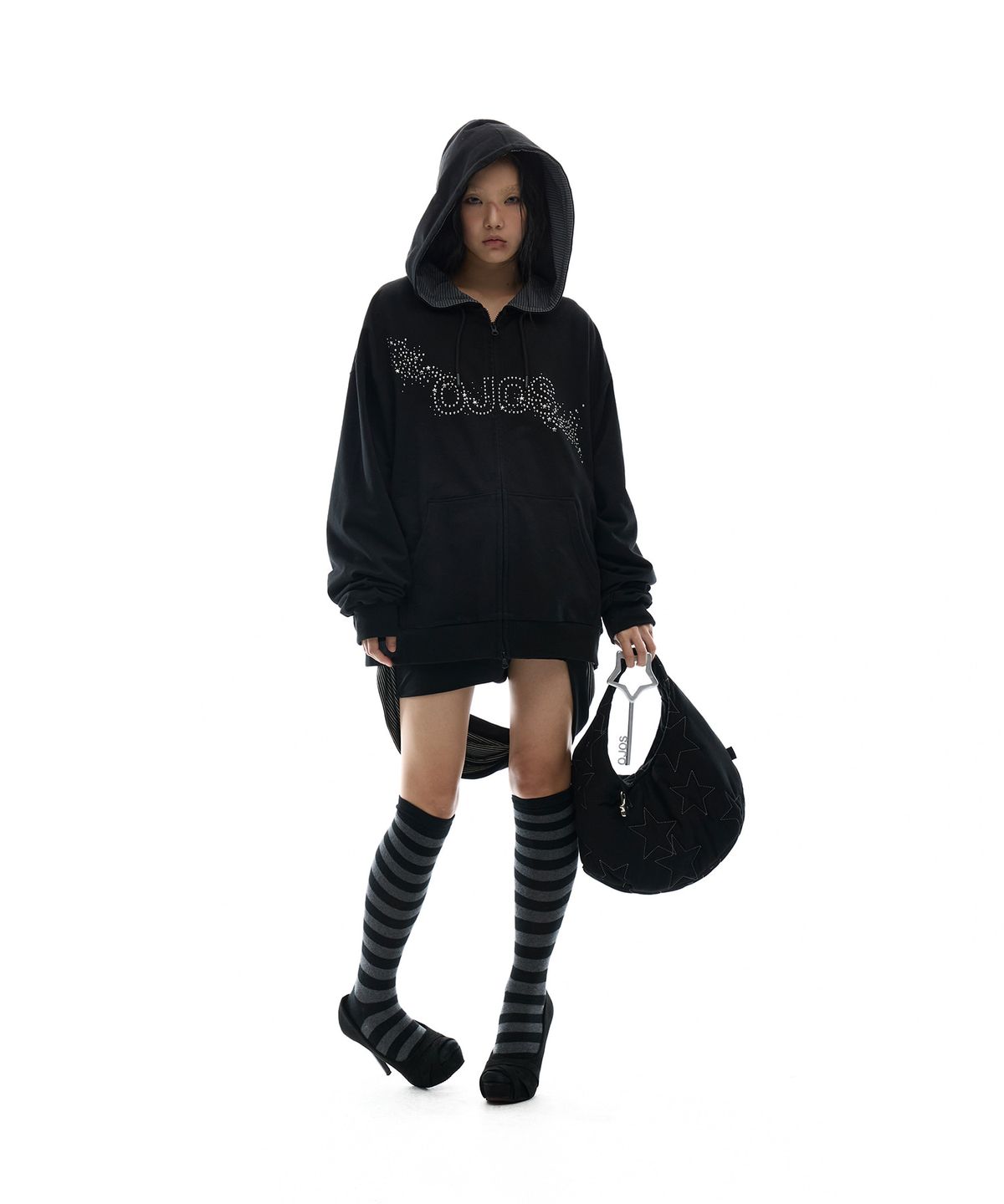 오호스(OJOS) Hotfix Logo Hoodie Zip-up / Black