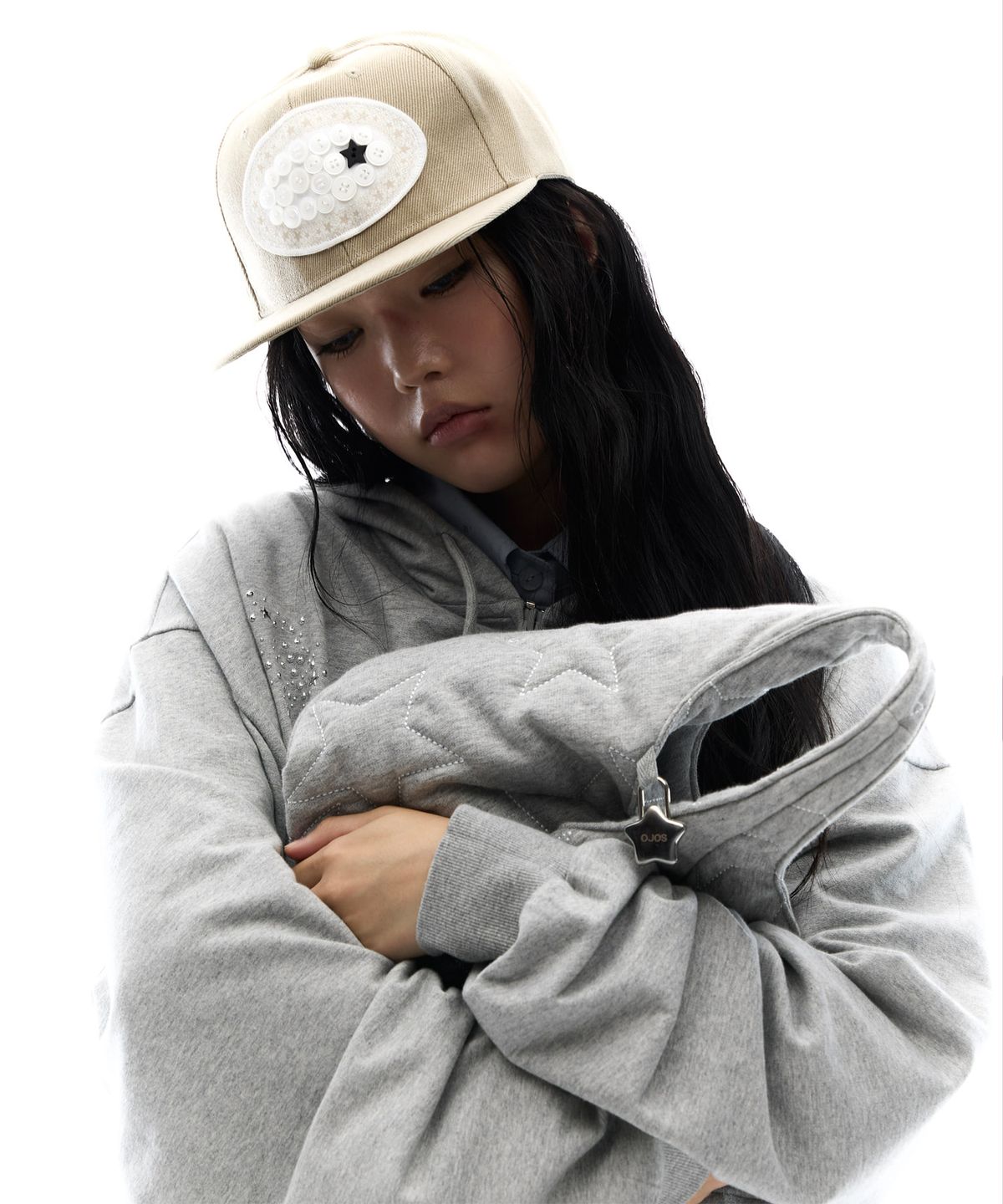 오호스(OJOS) Lace Button Snapback / Beige
