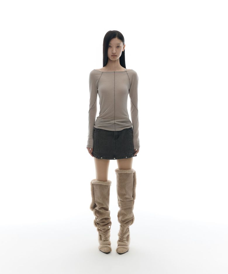 Button Denim Mini Skirt / Khaki