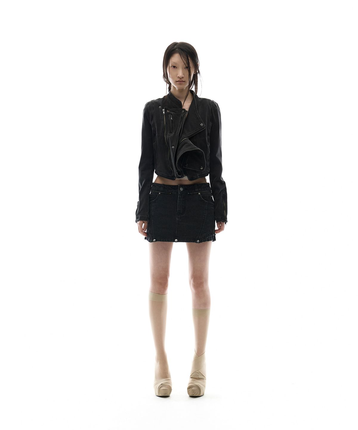 오호스(OJOS) Detachable Span Denim Jacket / Charcoal