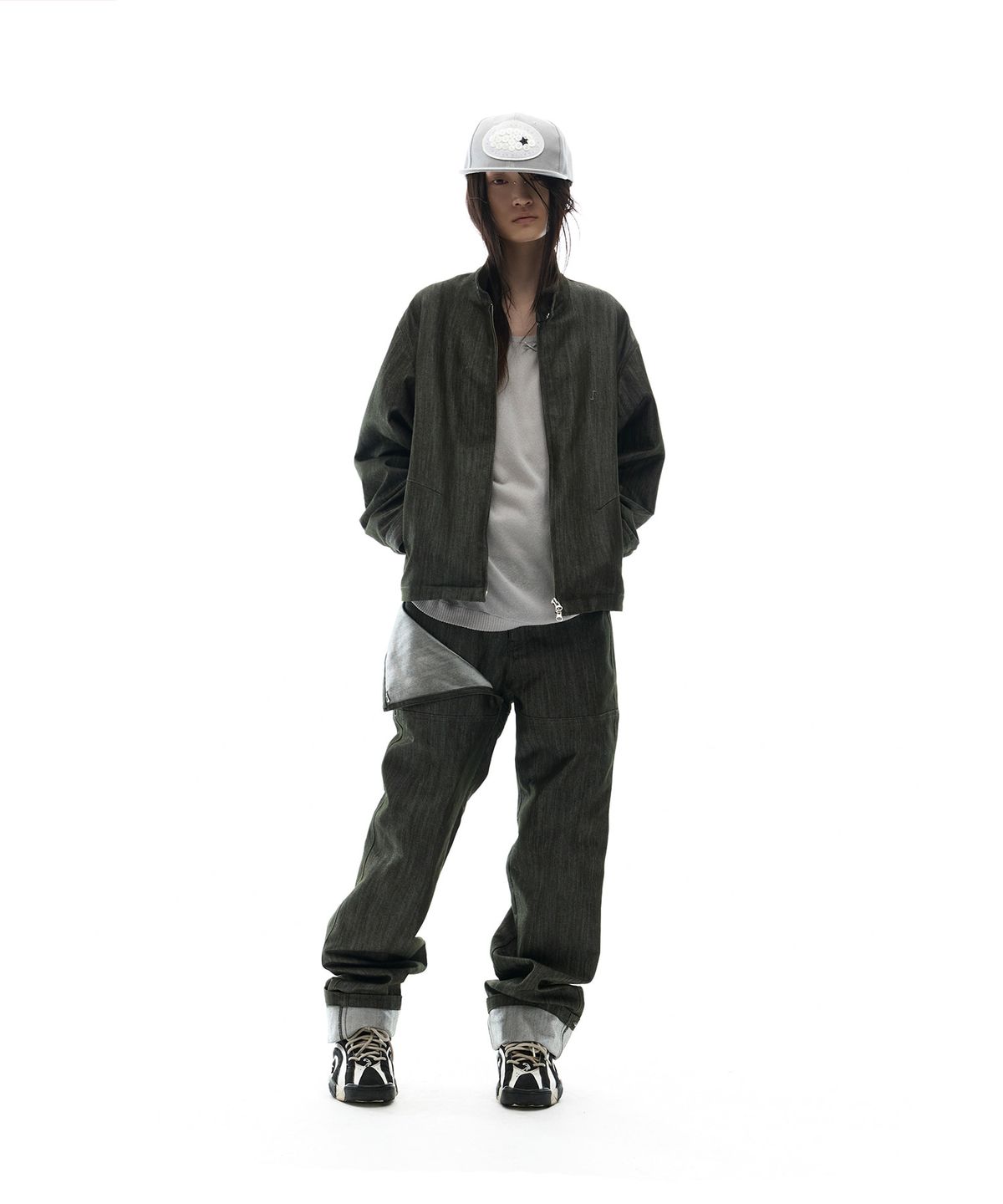 오호스(OJOS) Metal Denim Bomber Jacket / Khaki