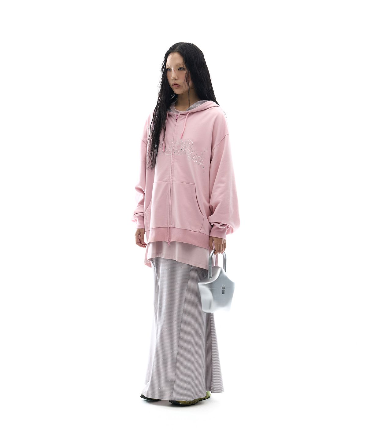 오호스(OJOS) Side Panel Mermaid Maxi Skirt / Pink