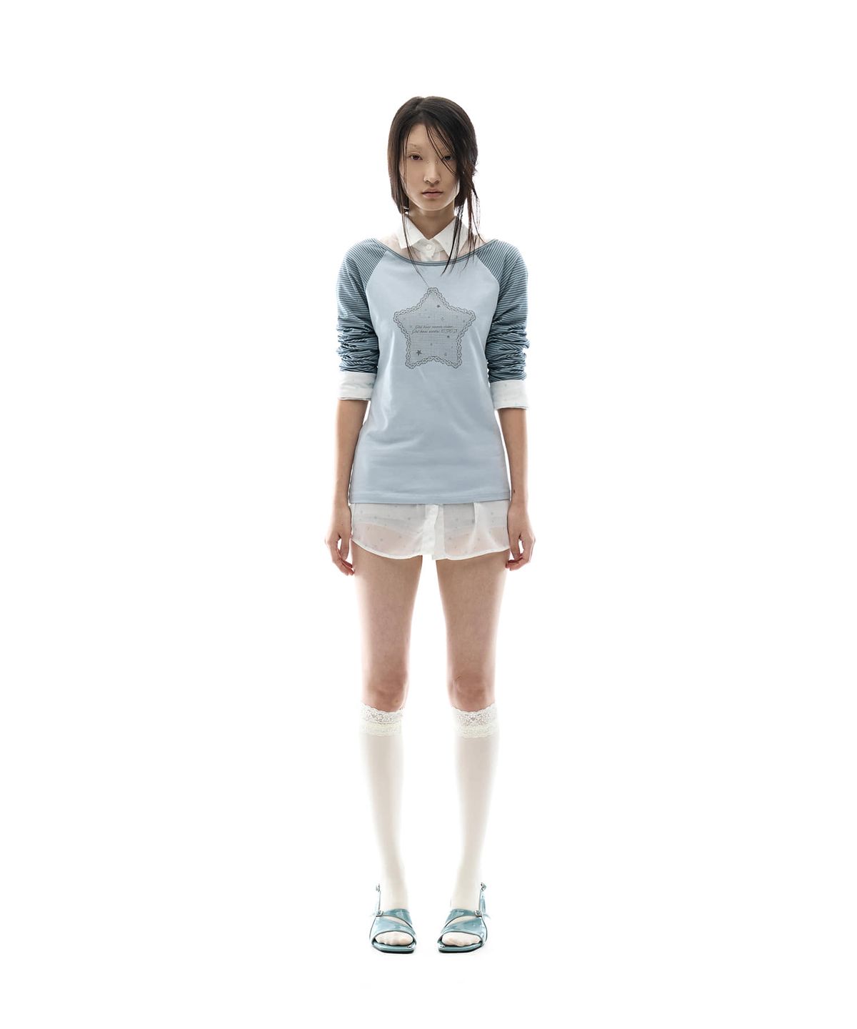 오호스(OJOS) Stripe Raglan Long Sleeve / Blue Grey