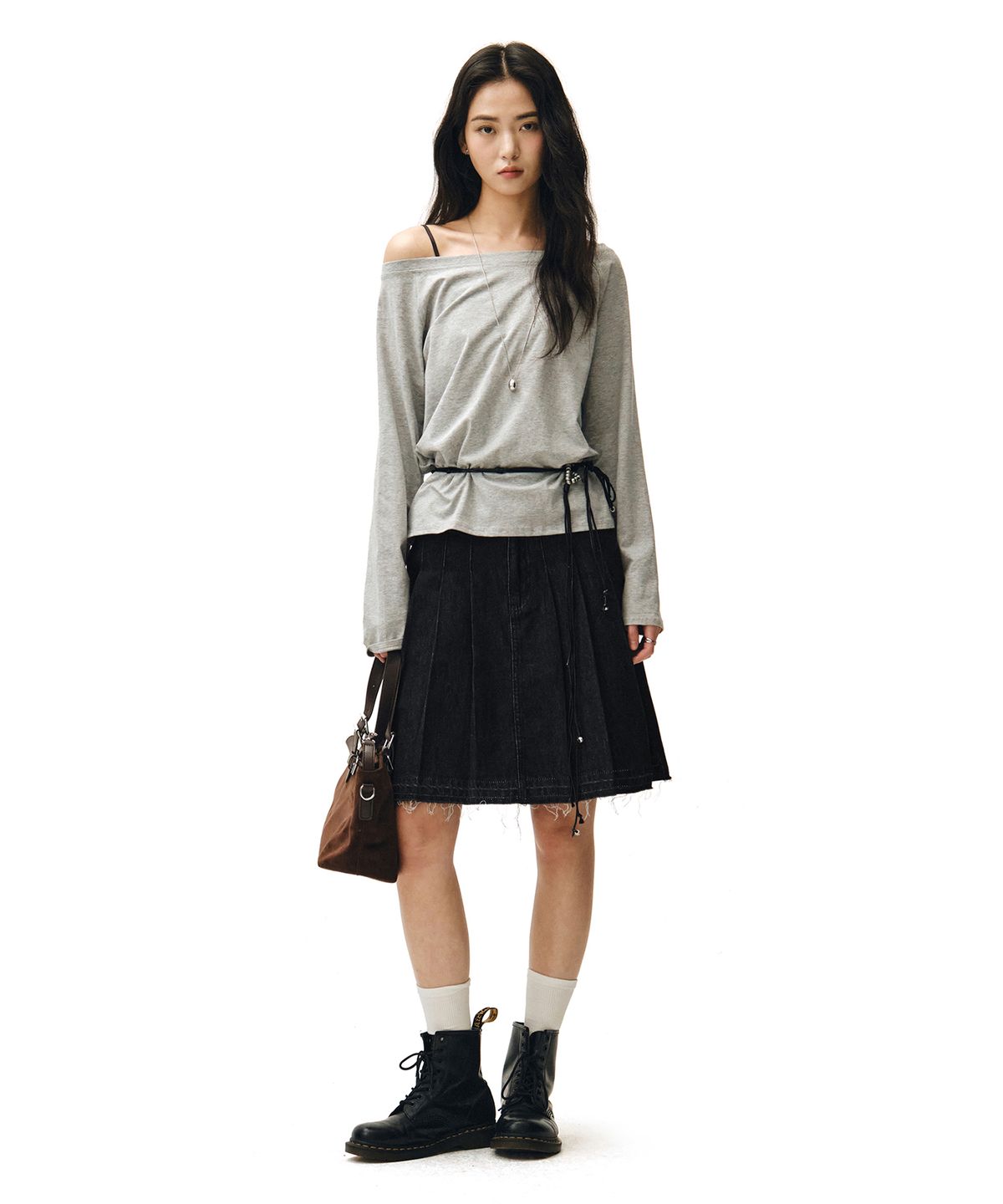 데케트 우먼(DECET WOMEN) Front Pleats Midi Skirt DCSK008BLACK