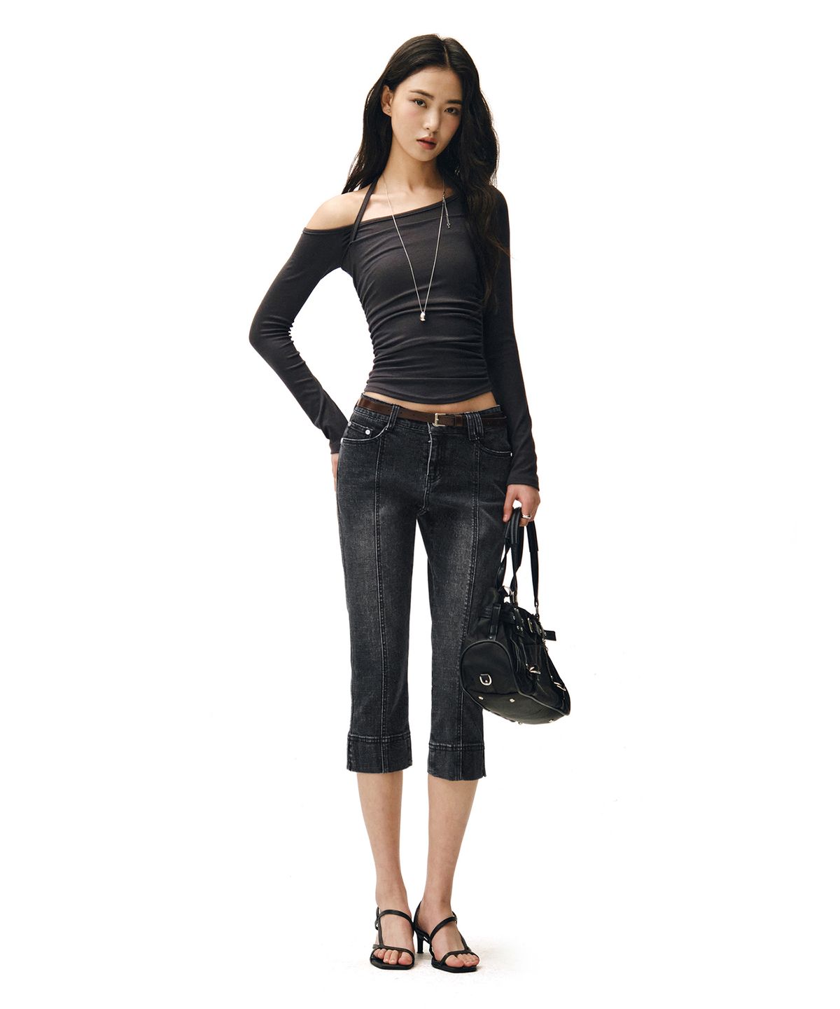 데케트 우먼(DECET WOMEN) Seamed Low Rise Capri Jeans DCWPT024BLACK