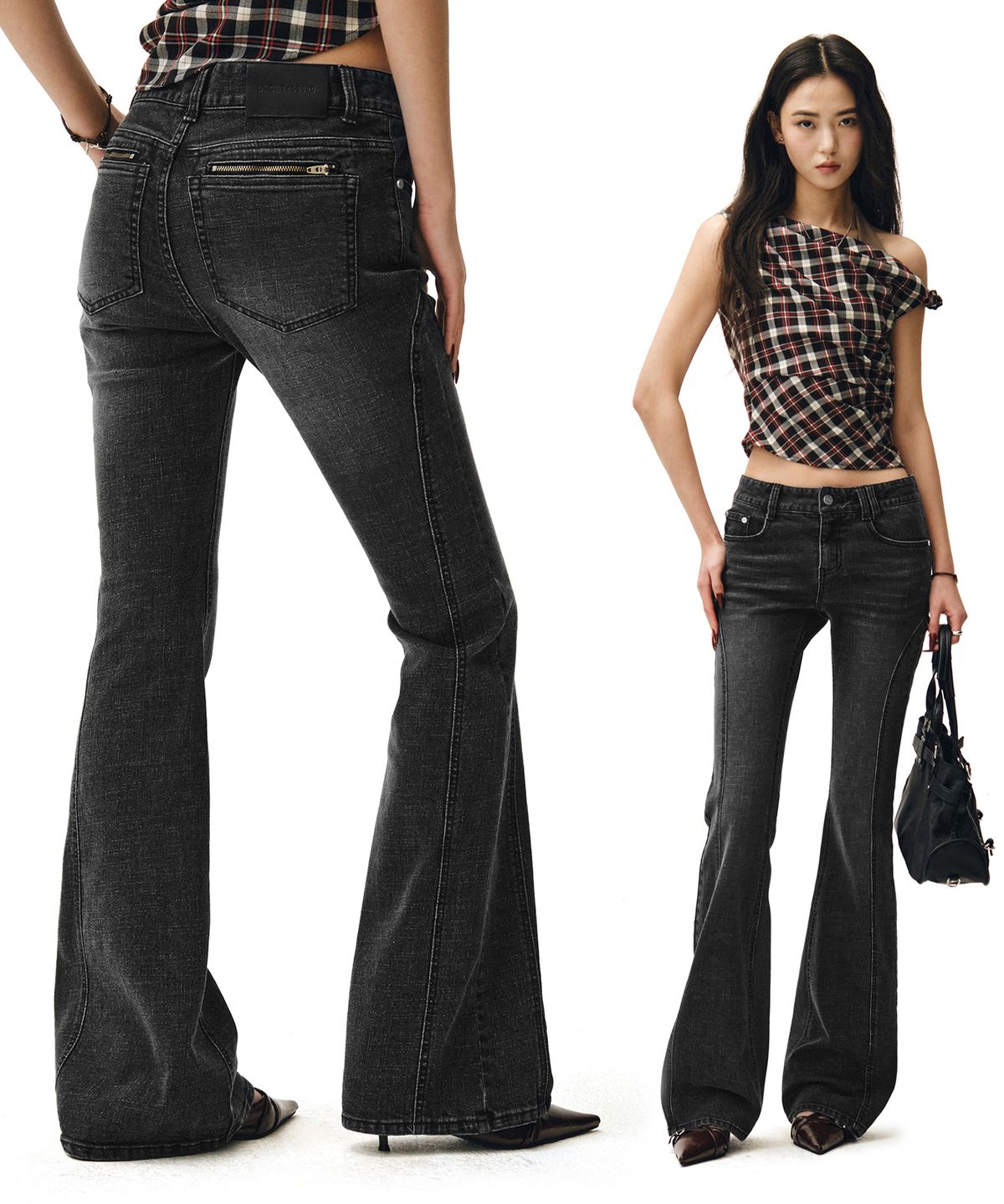 데케트 우먼(DECET WOMEN) Zip Pocket Slim Low Rise Flared Jeans DCWPT021BLACK