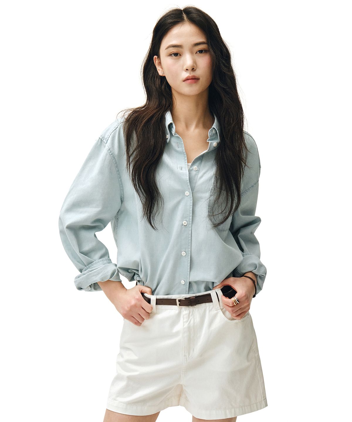 데케트 우먼(DECET WOMEN) Denim Pocket Over Shirts DCWSH005LIGHTBLUE