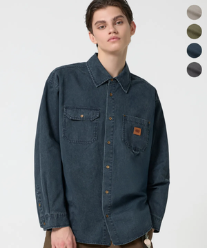 레더 패치 빈티지 워시드 워크 셔츠_4color