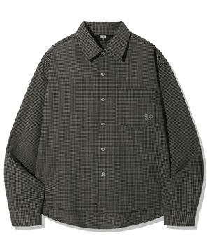 플라워 자수 크롭 체크 셔츠_블랙