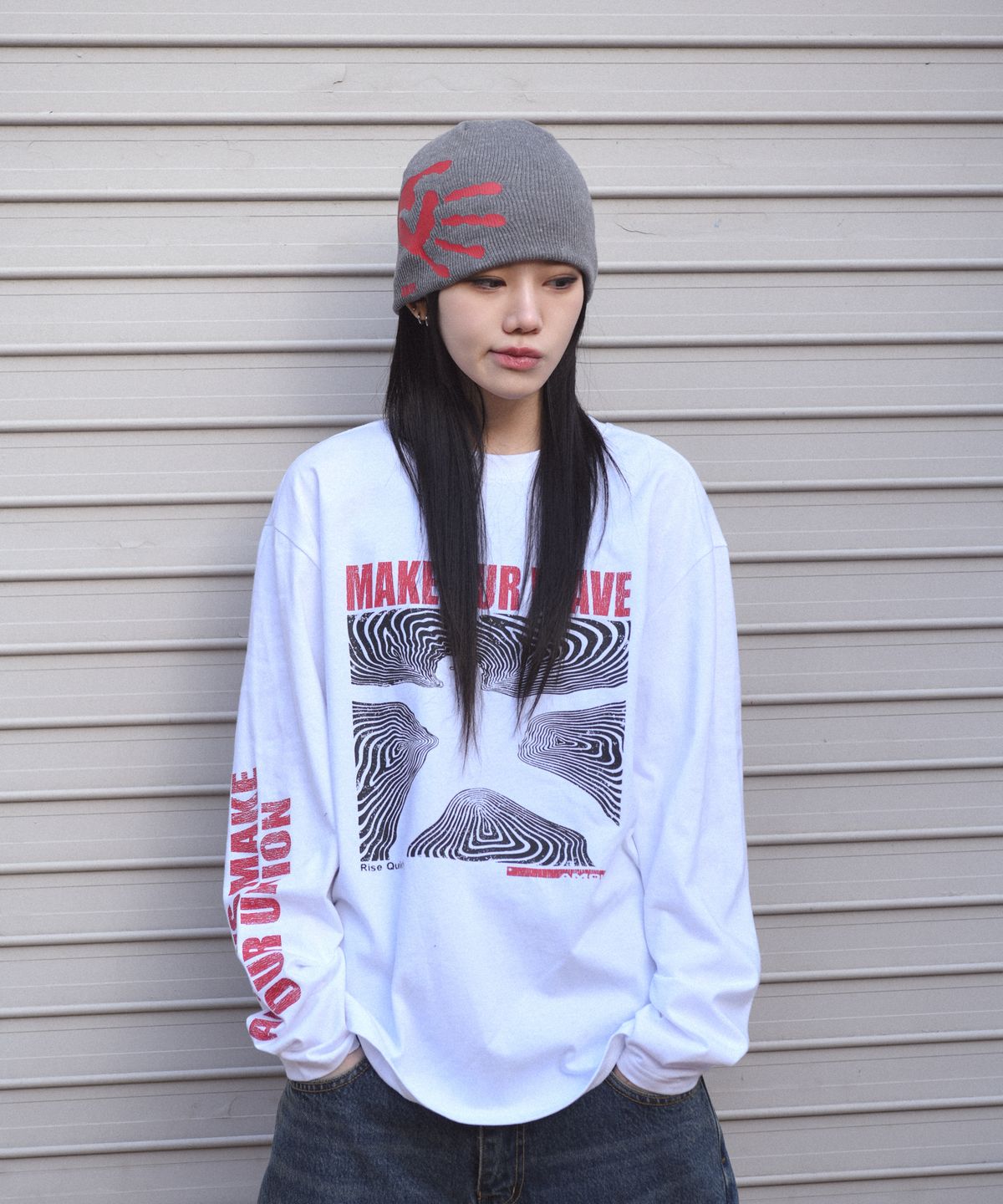 아모우(AMOU) Wave man long sleeve White