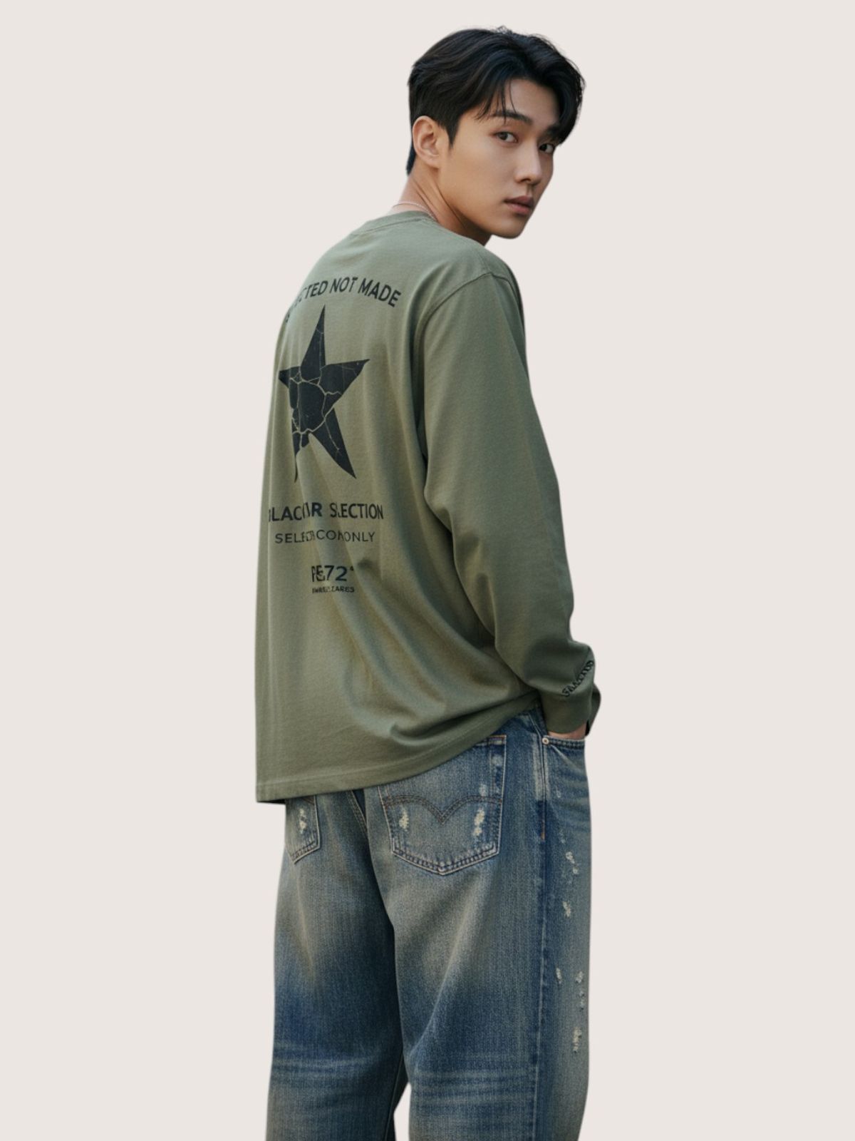 지블랙(ZBLACK) 셀렉티드 스타   롱슬리브(KHAKI)