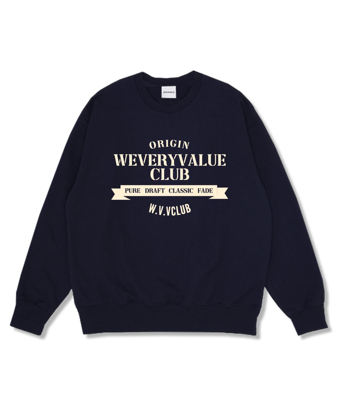 위베리벨류(WEVERYVALUE) 퓨어클럽 오버핏 특양면 맨투맨 네이비