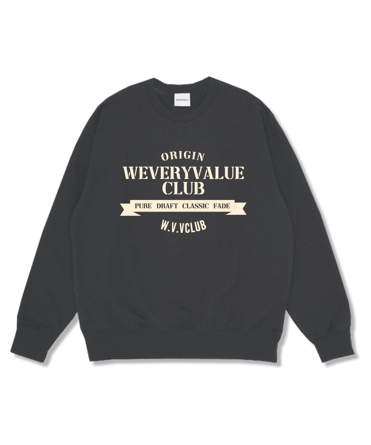위베리벨류(WEVERYVALUE) 퓨어클럽 오버핏 특양면 맨투맨 다크그레이