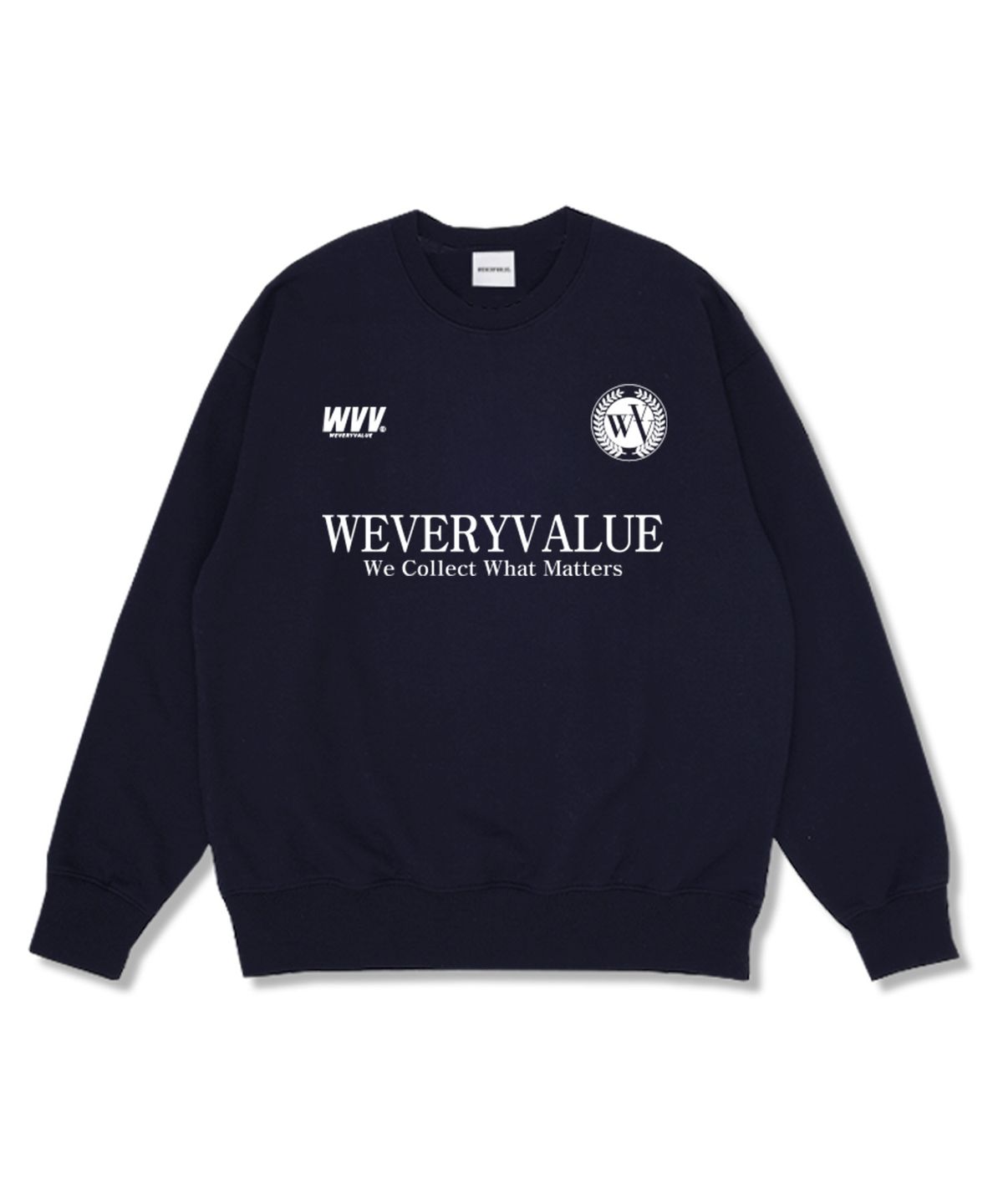 위베리벨류(WEVERYVALUE) 위콜렉트 오버핏 특양면 맨투맨 네이비