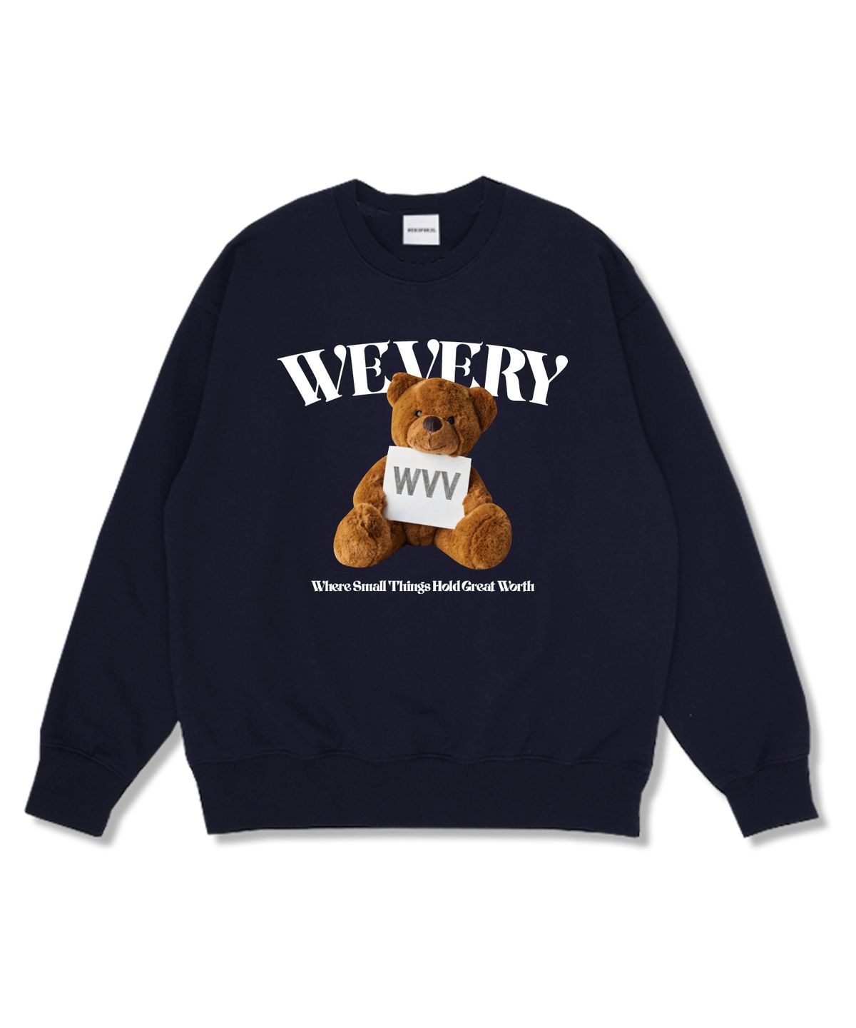 위베리벨류(WEVERYVALUE) WVV베어 오버핏 특양면 맨투맨 네이비