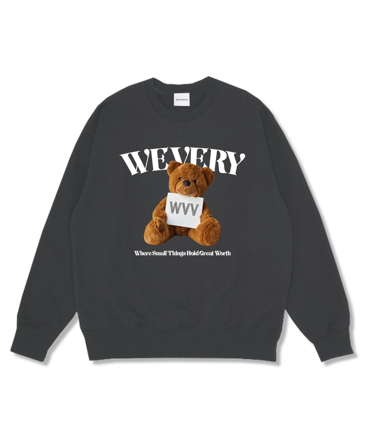 위베리벨류(WEVERYVALUE) WVV베어 오버핏 특양면 맨투맨 다크그레이