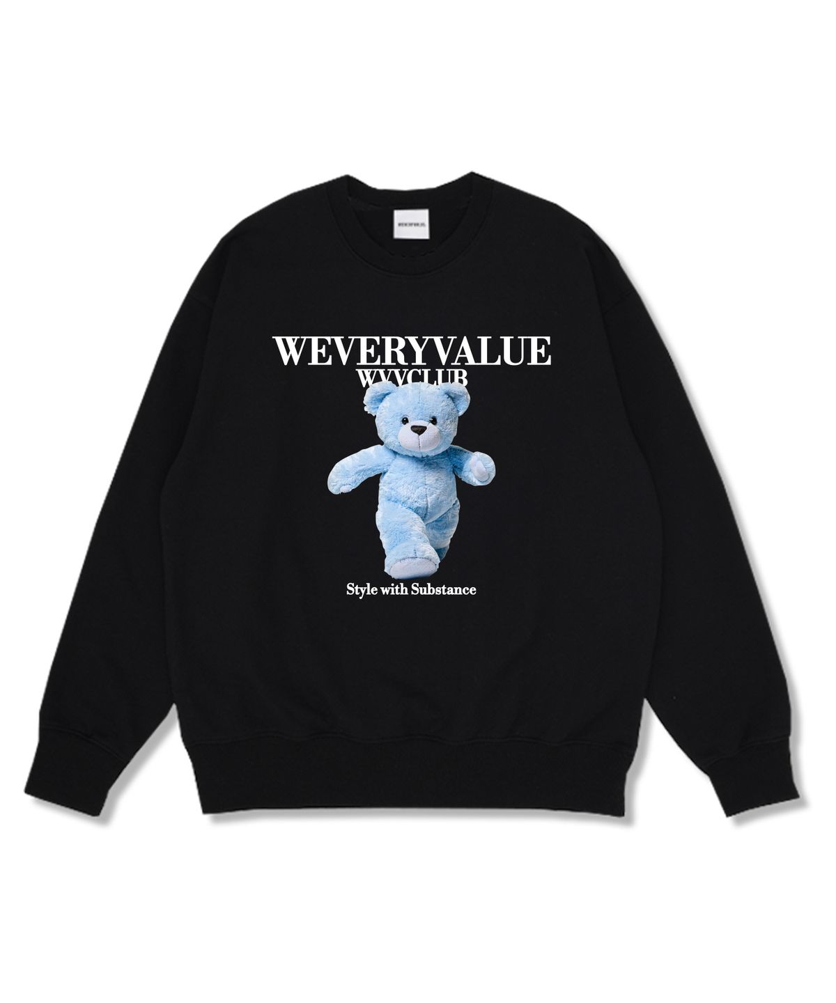 위베리벨류(WEVERYVALUE) 러닝베어 오버핏 특양면 맨투맨 블랙