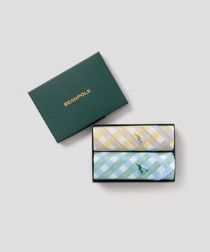 여성 깅엄체크 손수건 2매 세트  그린