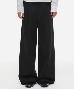 울 더블 루프 와이드 플레어 슬랙스 블랙