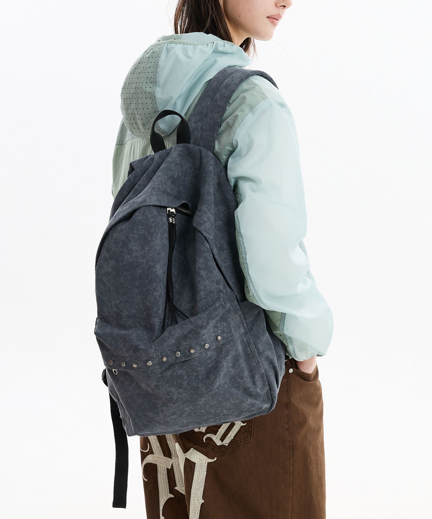 Studded Gray Backpack Ro Rox Minerva Studded Canvas Gothic Backpack Bag | Ro Rox main image 4