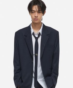 멀티 스트라이프 싱글 블레이저 네이비