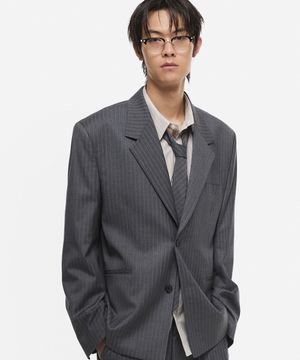 멀티 스트라이프 싱글 블레이저 그레이