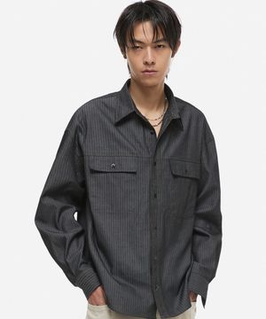 스트라이프 데님 셔츠 블랙
