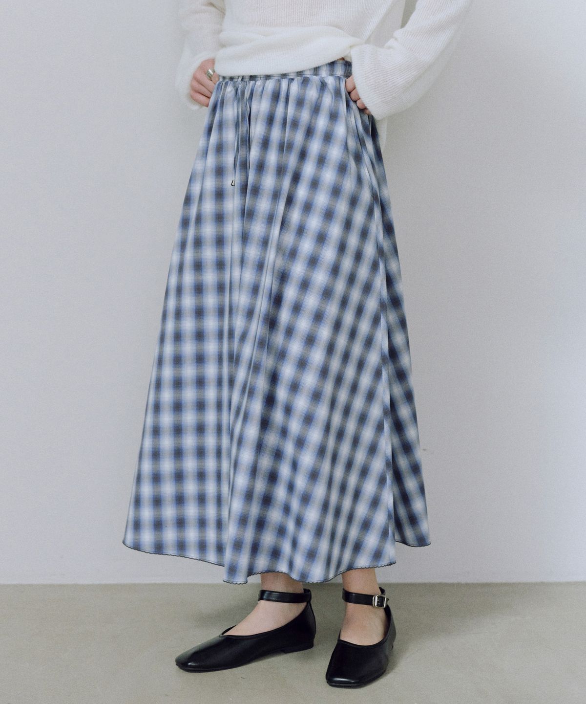 유라고(URAGO) Check flared long skirt