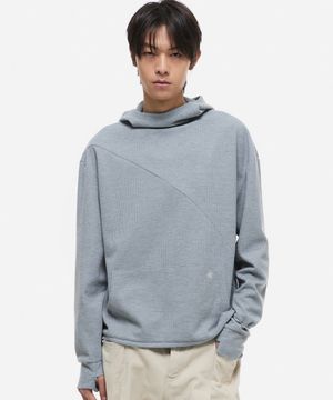 와플 후디드 핑거홀 롱슬리브 블루그레이