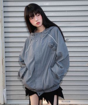 Rose Corsage Check Windbreaker [Navy]