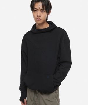 와플 후디드 핑거홀 롱슬리브 블랙