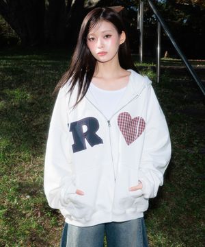 Heart Check Overfit Hood Zip-Up [Ivory]