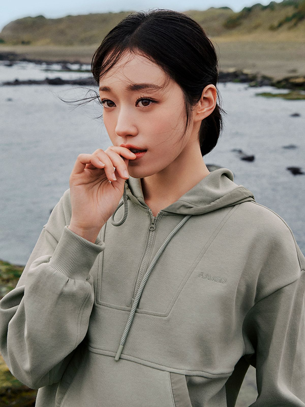 알래스카(ALASKA) 여성 더블니트 우븐패치 후드티_PAG2TH2300
