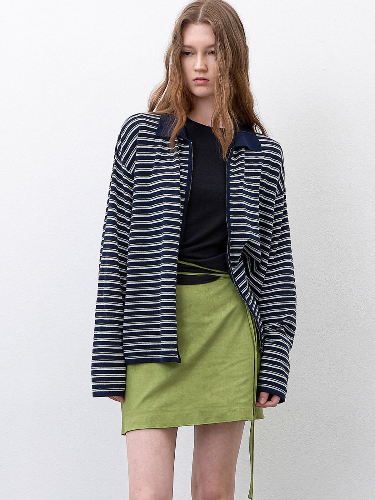 아틀리에 나인(ATELIER NAIN) MULTI STRIPE COLLAR ZIP-UP CARDIGAN (CD-2250)