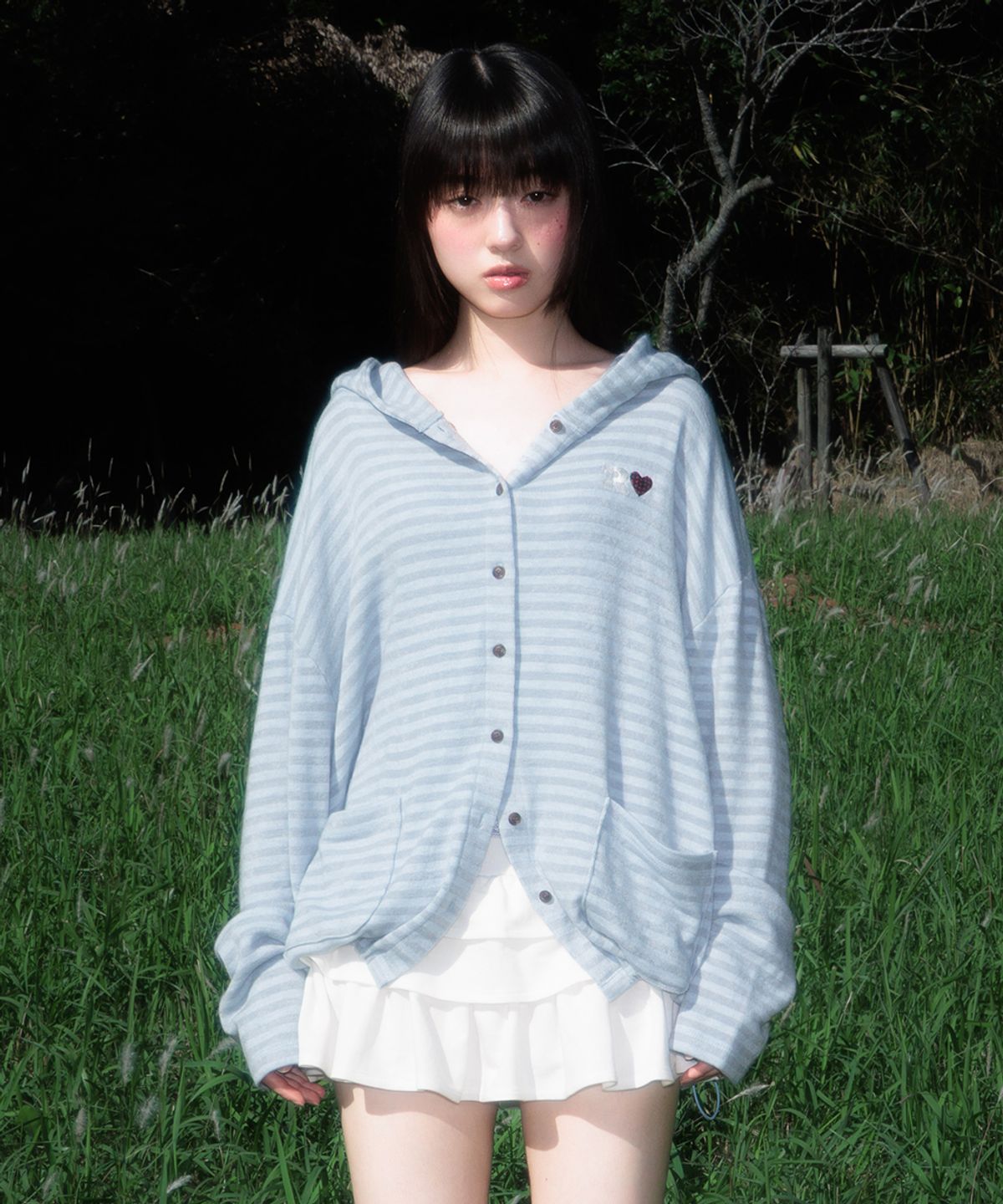 로제프란츠(ROSEFRANTZ) Stripe Heart Hood Cardigan [Sky Blue]