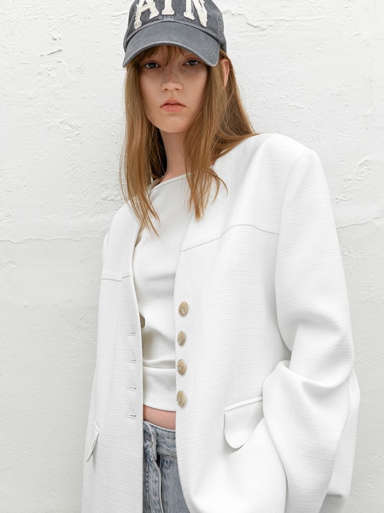 COLLARLESS OVERSIZED TWEED JACKET (JK-3060)
