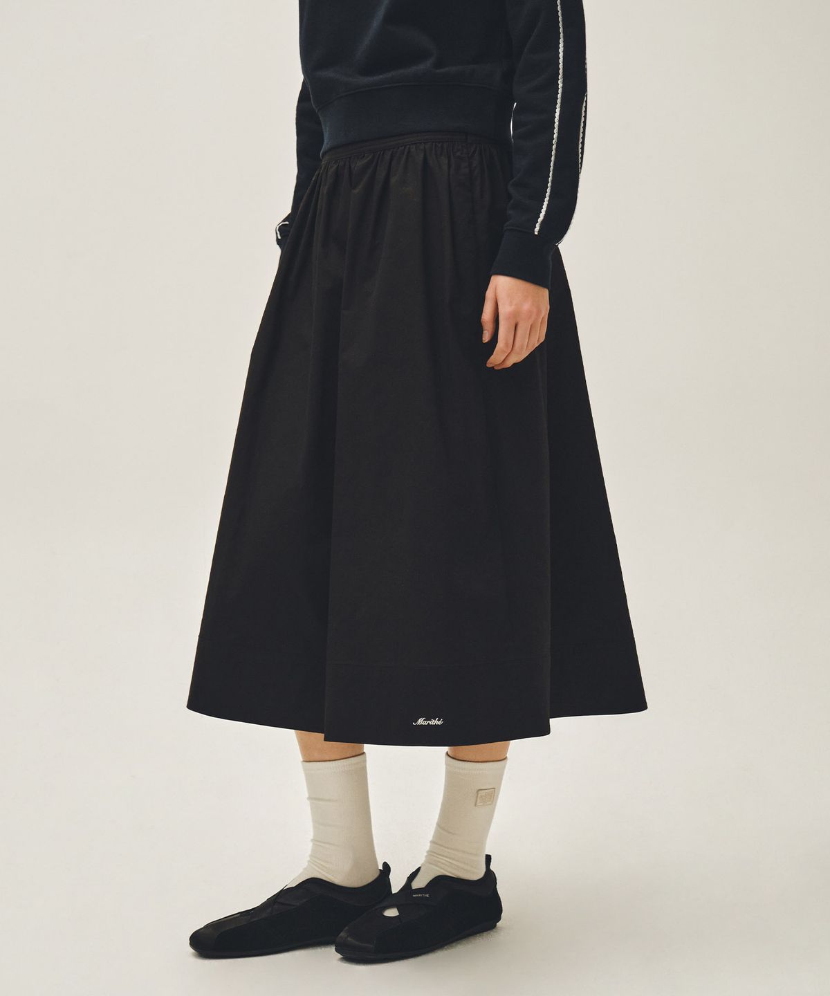 마리떼 프랑소와 저버(MARITHÉ + FRANҪOIS GIRBAUD) W COTTON WAIST WRINKLE SKIRT black