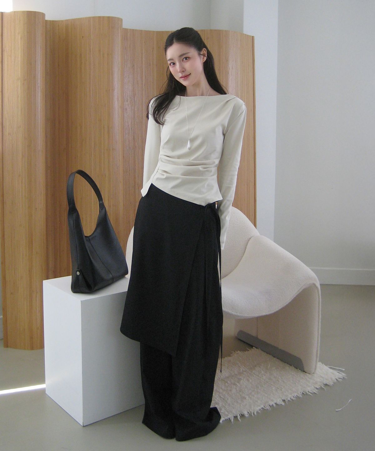 아틀리에 나인(ATELIER NAIN) PIN STRIPE WRAP SKIRT PANTS (PT-5743)