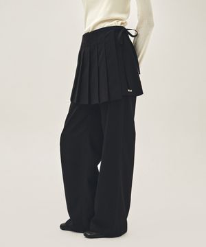 W LAYERED PLEATS SKIRT PANTS black