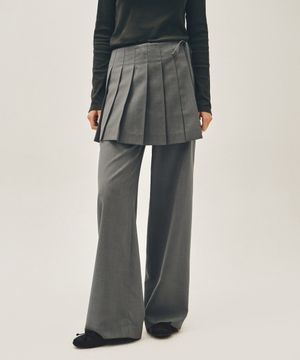 W LAYERED PLEATS SKIRT PANTS gray