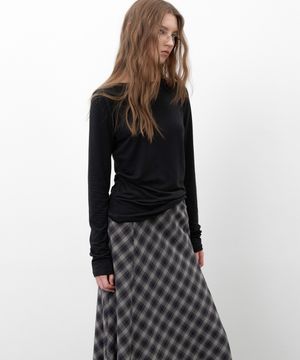 FLARE CHECK LONG SKIRT (SK-5074)