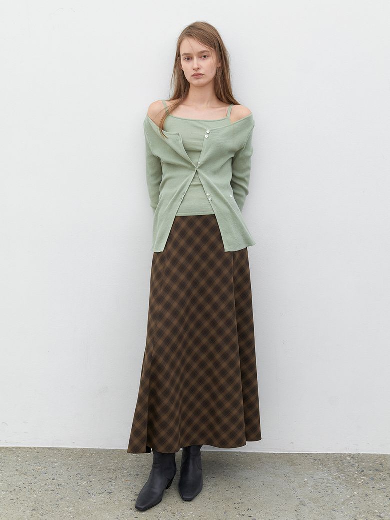 FLARE CHECK LONG SKIRT (SK-5074)