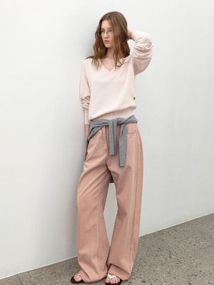 COTTON&WOOL OVERFIT V-NECK KNIT (T-7192)