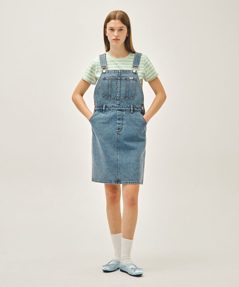 W DENIM OVERALL MIDI SKIRT blue