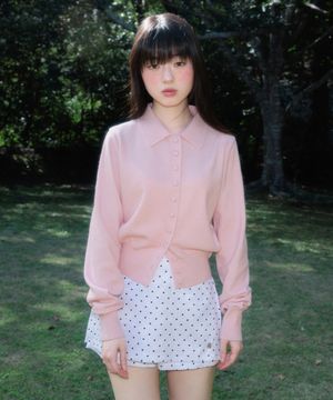 Fabric Button Collar Cardigan [Pink]