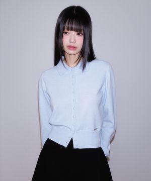 Fabric Button Collar Cardigan [Sky Blue]