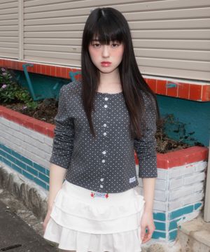 Dot Button Point Cardigan [Charcoal]