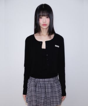 Jacquard Cardigan Sleeveless Set [Black]
