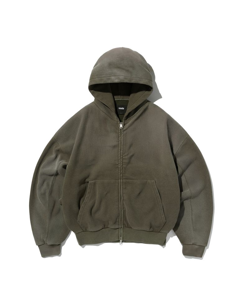 WASHED THERMAL HOOD ZIP UP [KHAKI]